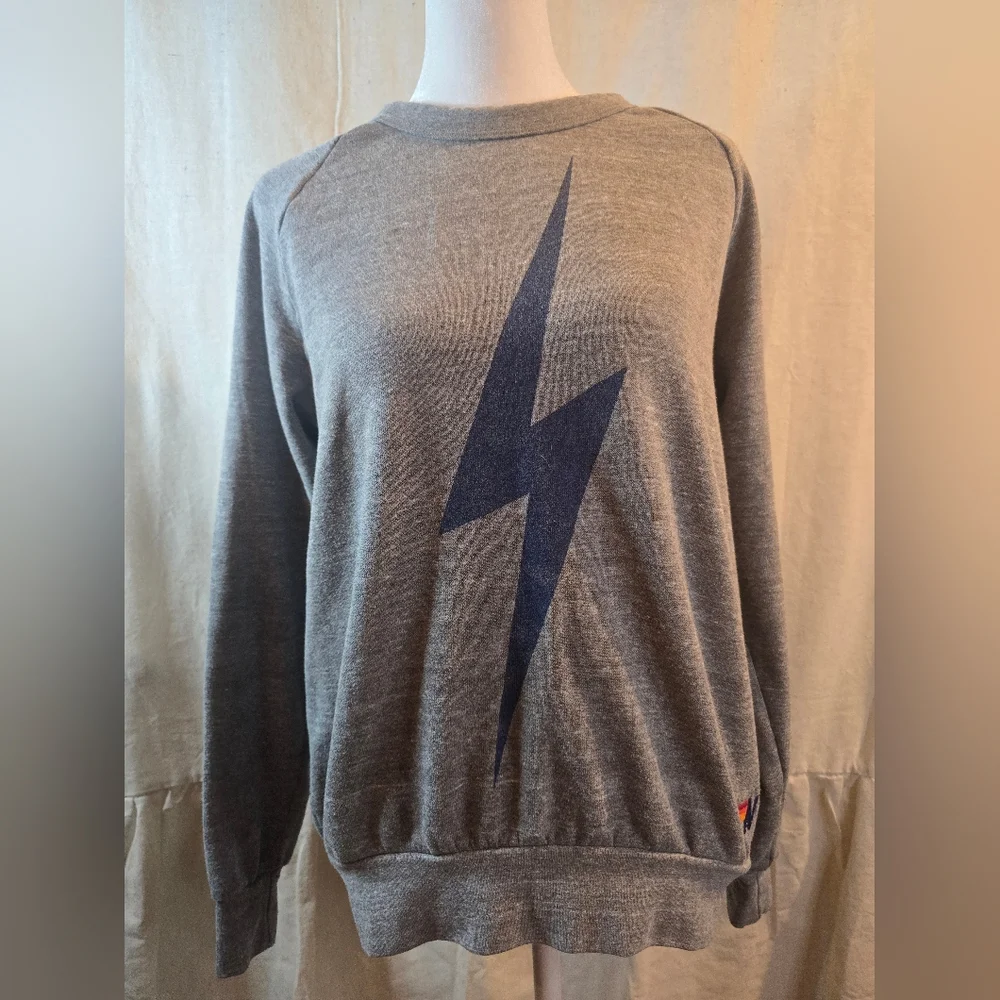 Aviator Nation Gray Sweater with Blue Lightning Bolt - Picture 1 of 8